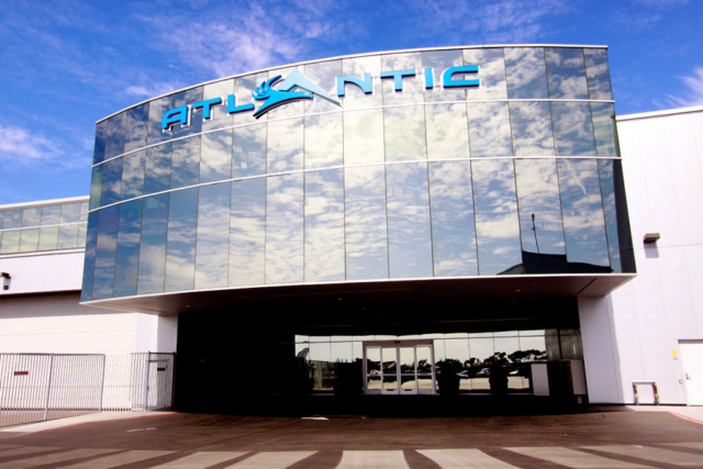 Front entrance of Atlantic Aviation private airport in Carlsbad, CA