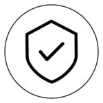 black and white graphic of a shield with a check mark in the center