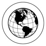 black and white graphic of a globe